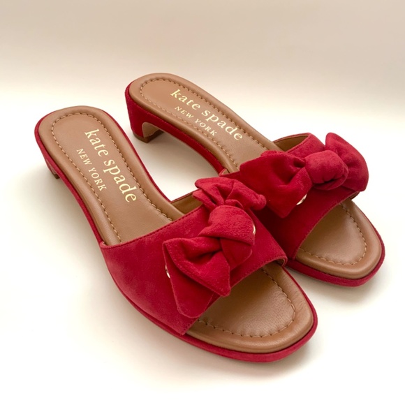 KATE SPADE Lilah Red Suede Knotted Bow Slide Sandals Mules In Lava Falls 7.5 - Picture 7 of 13